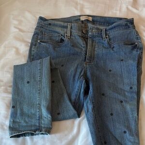 LOFT Blue Jeans with Black Polka Dots